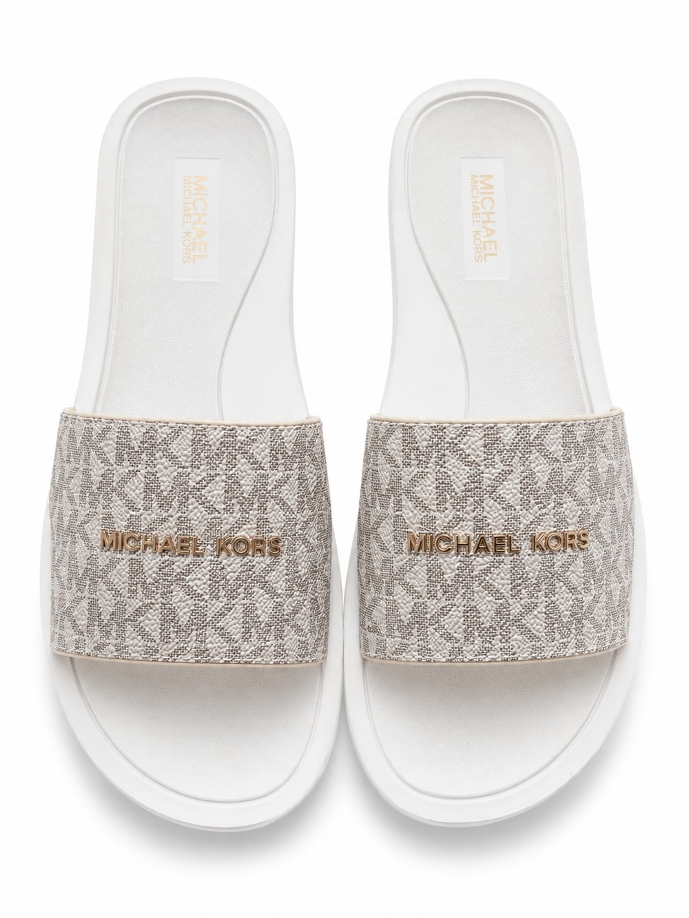 🆕️Michael Kors Felicia Slide Sandals Vanilla MK Logo Women's Size 8 New Box